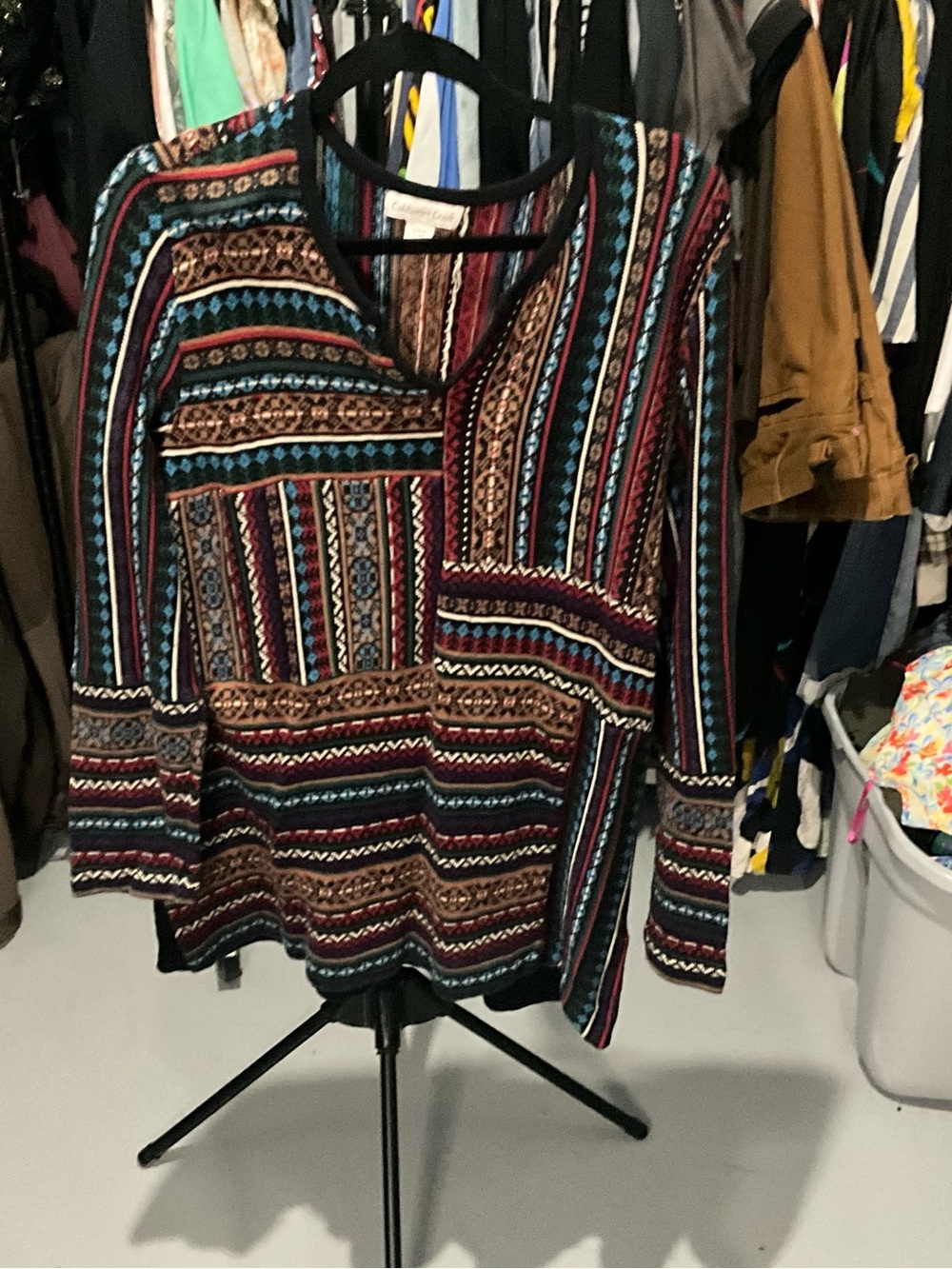 Coldwater Creek Boho Striped V-Neck Long Sleeve Top boHo western plus 1x